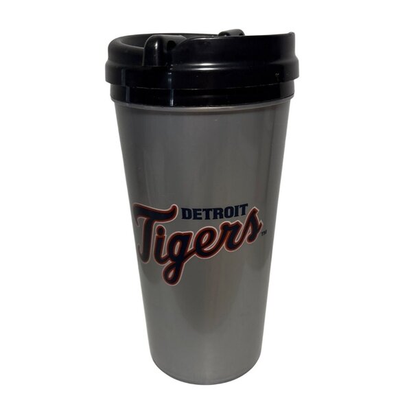Detroit Tigers Travel Mug 16 Oz By Whirley MLB 2011 Plastic Silver & Black Lid - Picture 1 of 7